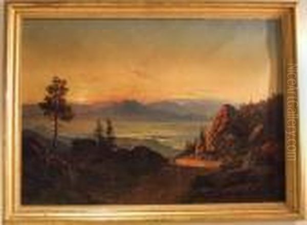 Landskap Scen. Oil Painting by Carl Ludvig Messmann