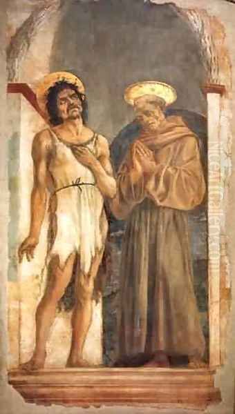 St John The Baptist And St Francis 1454 2 Oil Painting by Domenico Di Michelino