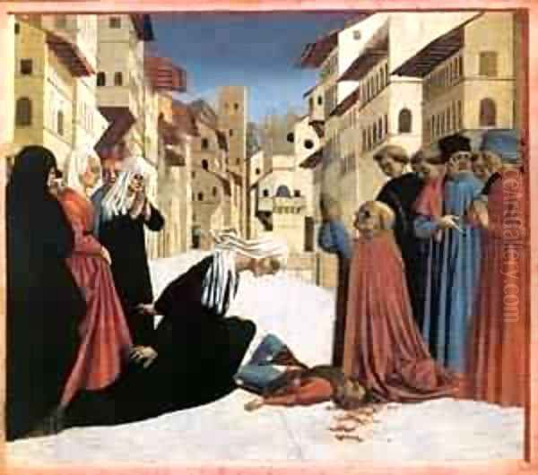 St Zenobius Performs A Miracle (Predella) 4 1445 2 Oil Painting by Domenico Di Michelino