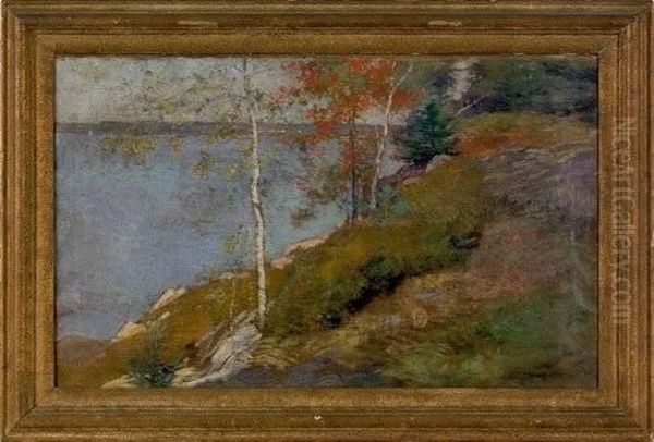 New England Landscape, Signed 
Lower Right ''w.l. Metcalf '04'', 22'' X 36''. Provenance: Ferargil 
Galleries Oil Painting by Willard Leroy Metcalf