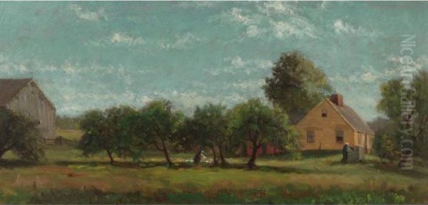 Yellow House In A Country Landscape Oil Painting by Willard Leroy Metcalf