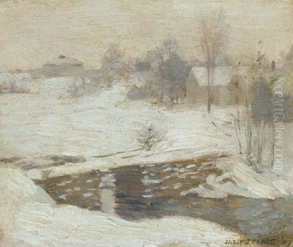 First Sketch For 'white Mantle' Oil Painting by Willard Leroy Metcalf