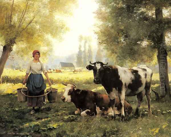 A Milkmaid With Her Cows On A Summer Day Oil Painting by Julien Dupre