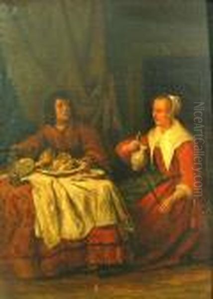 A Man And Woman Eating Supper Oil Painting by Gabriel Metsu