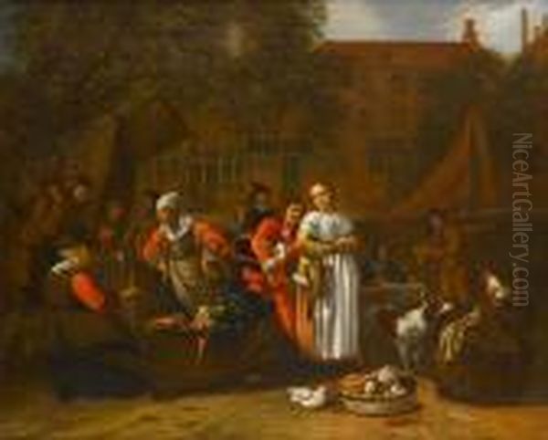 A Vegetable Market In Amsterdam Oil Painting by Gabriel Metsu