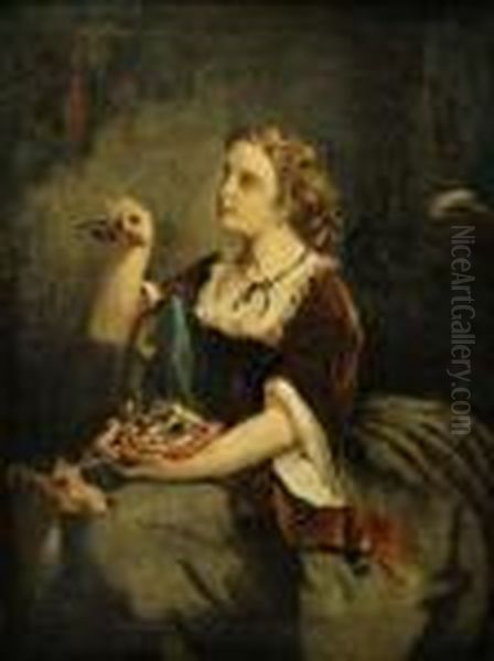 Dama S Chrtom A Motylmi Oil Painting by Gabriel Metsu