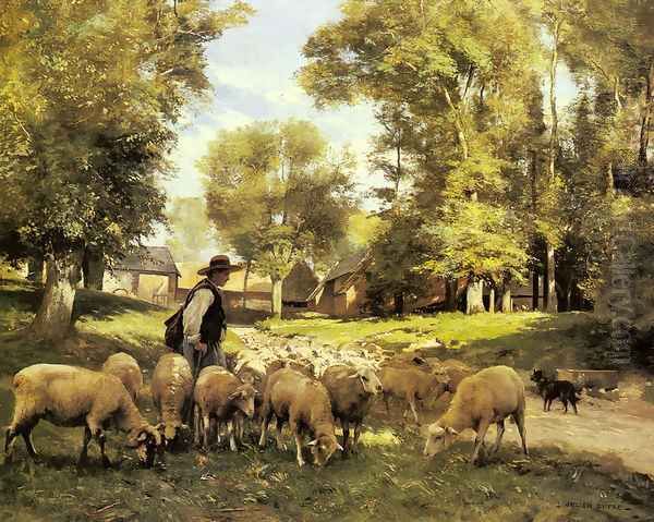 A Shepherd And His Flock Oil Painting by Julien Dupre