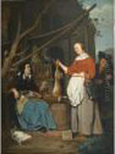 Game Seller In A Yard Oil Painting by Gabriel Metsu