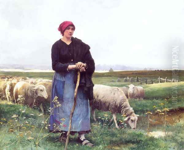 A Shepherdess With Her Flock2 Oil Painting by Julien Dupre