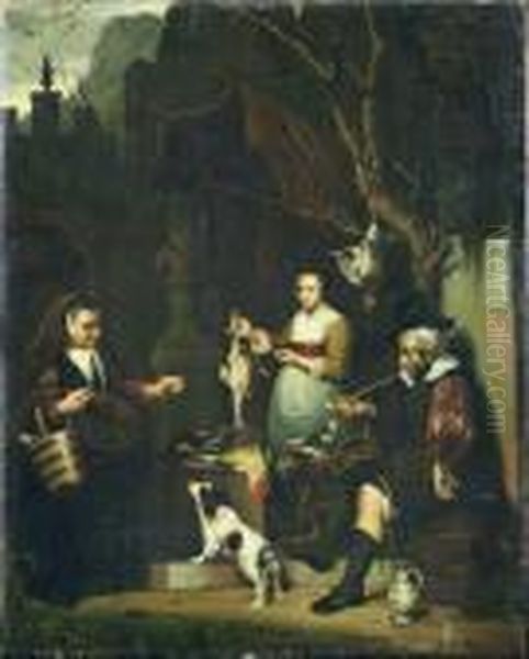 Die Geflugelverkauferin. Oil Painting by Gabriel Metsu