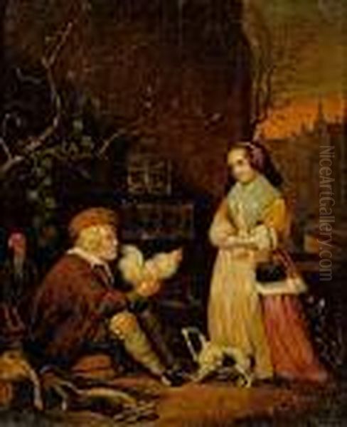 Der Geflugelverkaufer Oil Painting by Gabriel Metsu