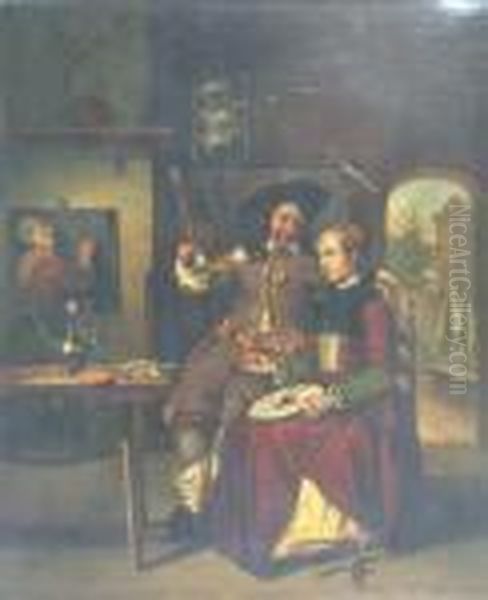 Tavern Interior Oil Painting by Gabriel Metsu