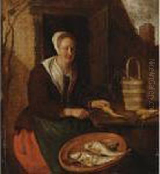 A Kitchenmaid Preparing Carrots Oil Painting by Gabriel Metsu