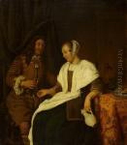 Mann Und Frau In Einem Interieur. Oil Painting by Gabriel Metsu