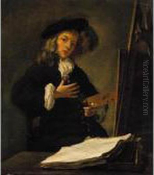 Portrait Of An Artist At His Easel Oil Painting by Gabriel Metsu