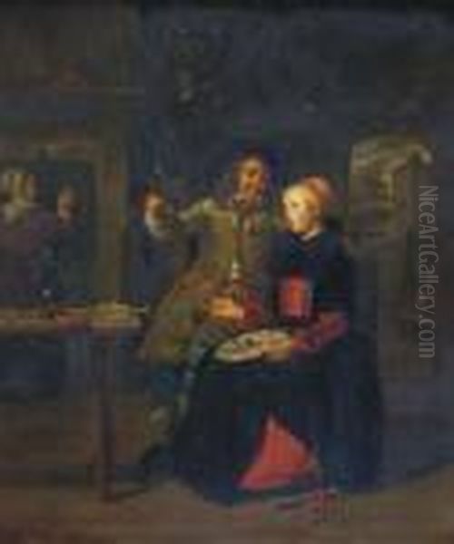 A Couple In A Tavern Oil Painting by Gabriel Metsu