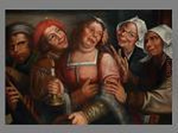 Lustige Gesellschaft Mit Weinender Braut Oil Painting by Jan Massys