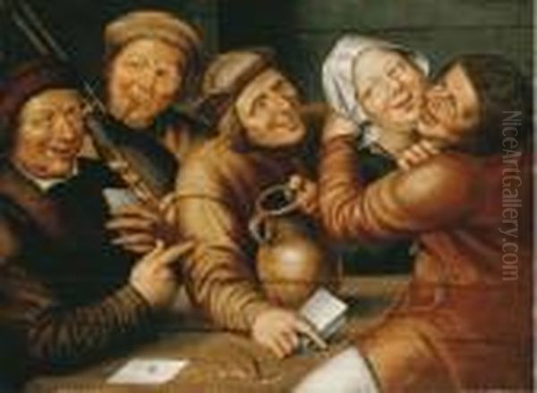 Peasants Carousing And Playing Cards Oil Painting by Jan Massys