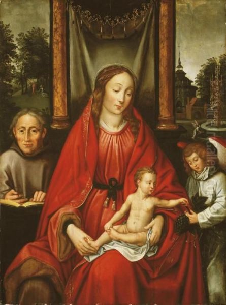 Vierge A L'enfant Avec Saint Francois Et Un Ange Oil Painting by Quinten Metsys