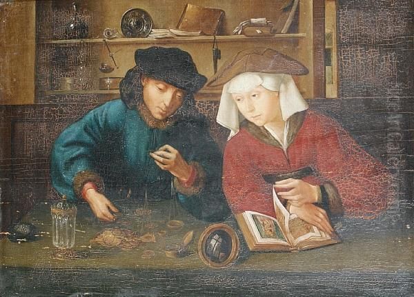 The Moneylender And His Wife Oil Painting by Quinten Metsys