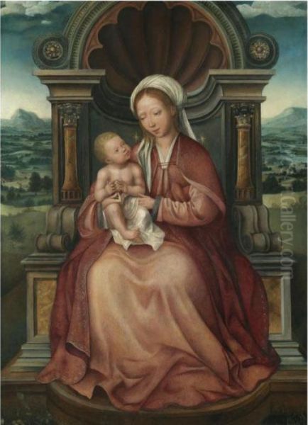 The Virgin And Child Enthroned Oil Painting by Quinten Metsys