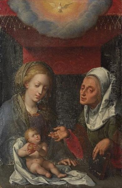 The Virgin And Child With Saint Elizabeth Oil Painting by Quinten Metsys