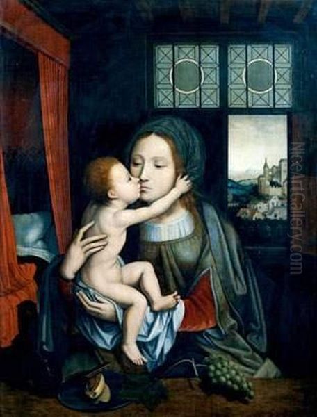 La Vierge Tenant L'enfant Jesus Dans Ses Bras Oil Painting by Quinten Metsys