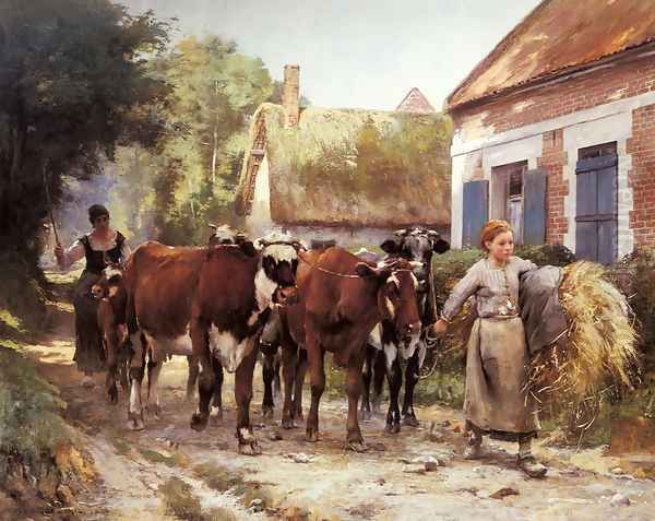 Returning From The Fields2 Oil Painting by Julien Dupre