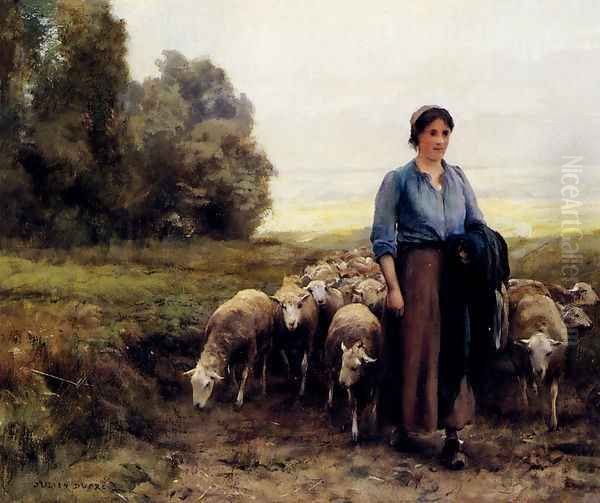 Shepherdess With Her Flock Oil Painting by Julien Dupre