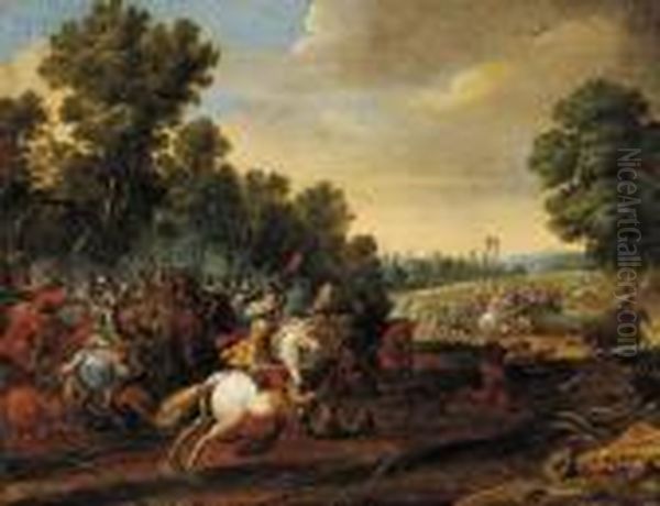 Equestrian Battle Oil Painting by Pieter Meulenaer