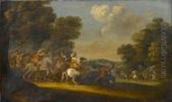 A Cavalry Skirmish Oil Painting by Pieter Meulenaer