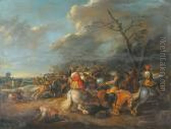 Ruitergevecht Oil Painting by Pieter Meulenaer