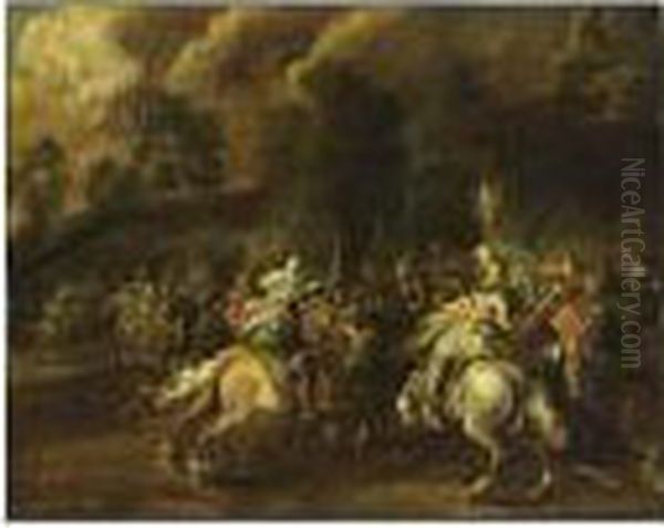 A Battlescene Oil Painting by Pieter Meulenaer