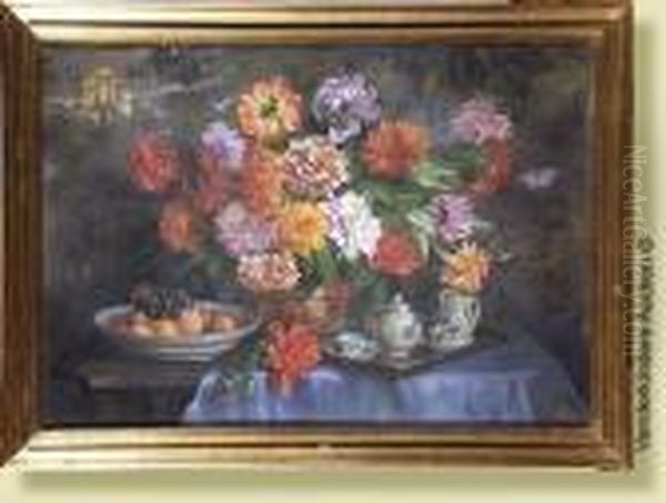 Naturemorte Aux Fleurs Et Aux Fruits Oil Painting by Georgette Meunier