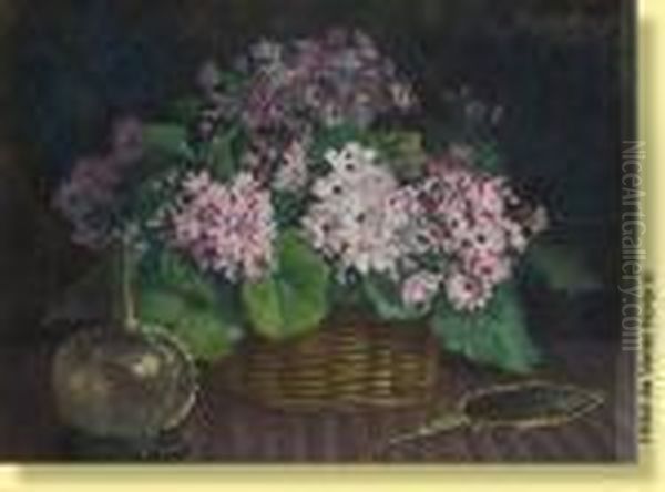 Composition Aux Fleurs Et Au Verre De Liege Oil Painting by Georgette Meunier