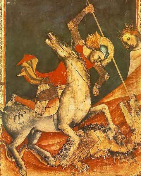 St George 's Battle with the Dragon around 1350 Oil Painting by Vitale Da Bologna