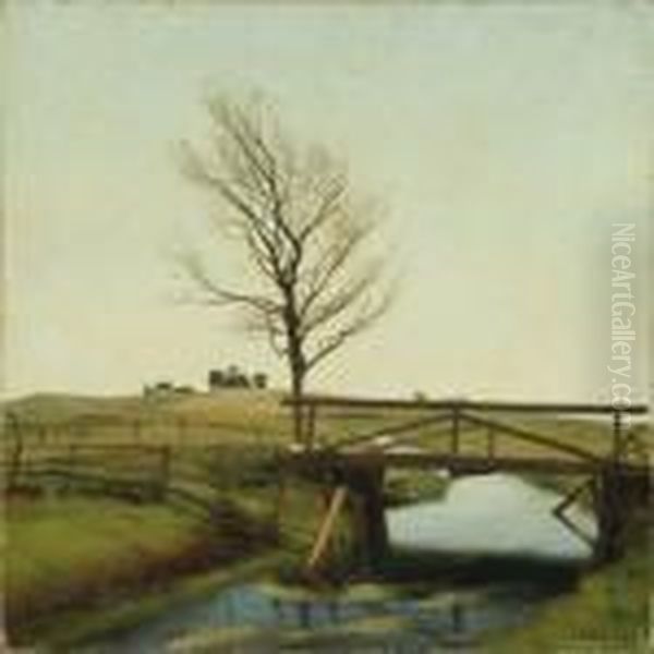 Landscape With Bridge Across Stream Oil Painting by Carl Vilhelm Meyer