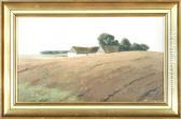 A Danish Field Landscape Oil Painting by Carl Vilhelm Meyer