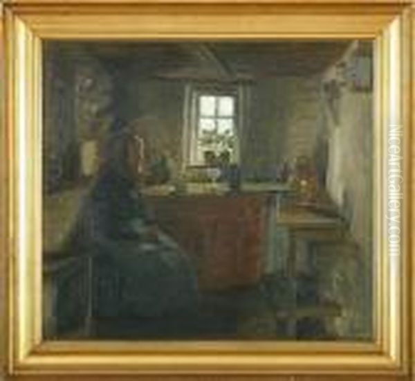 Interior With Old Woman Oil Painting by Carl Vilhelm Meyer