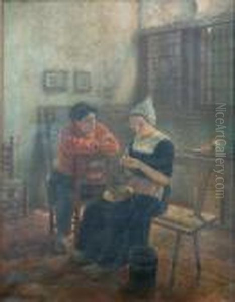 Discussion In The Kitchen Oil Painting by Claus Meyer