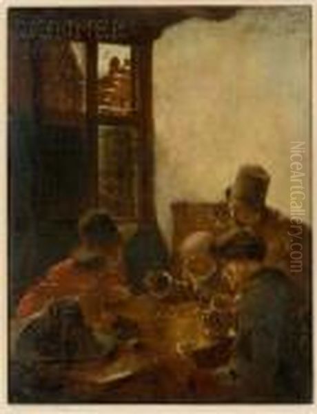 At The Gaming Table Oil Painting by Claus Meyer