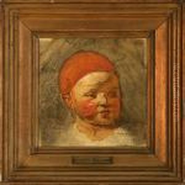 Children With Red Skullcap Oil Painting by Ernst Meyer