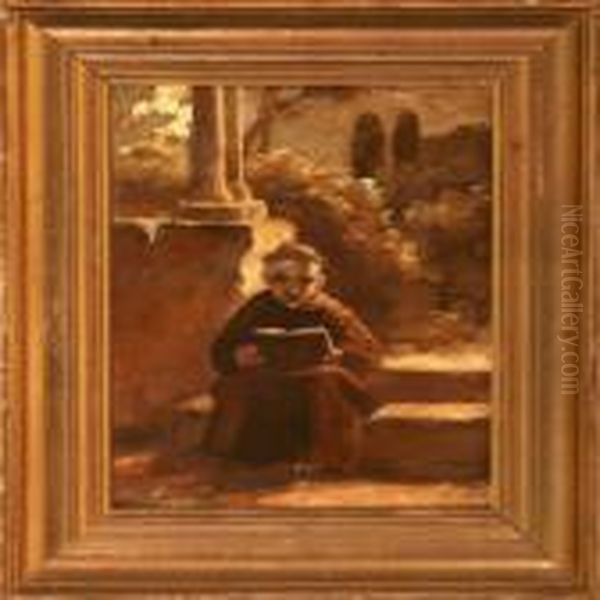 A Reading Monk Oil Painting by Ernst Meyer