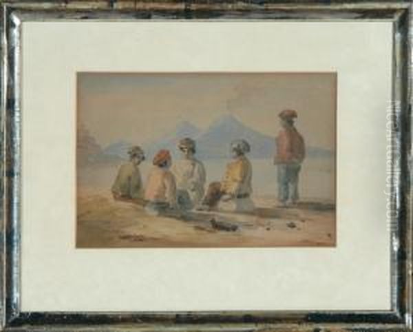 Five Fishermen At The Bay Of Naples Oil Painting by Ernst Meyer