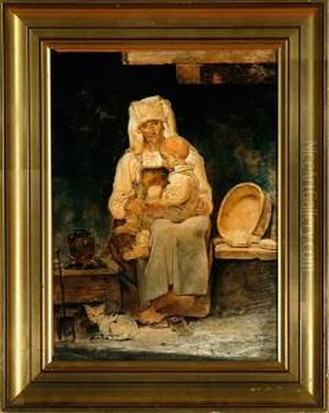 An Italian Woman With A Child On Her Knee Oil Painting by Ernst Meyer