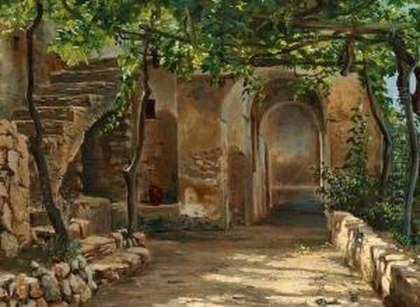 Sun And Shadow In A Pergola, Italy Oil Painting by Ernst Meyer