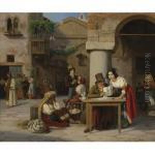 Roman Place With A Public Writer Oil Painting by Ernst Meyer