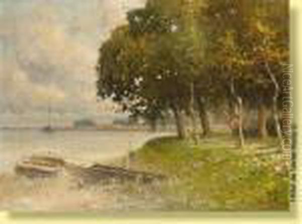 Barques Au Bord De L'eau Oil Painting by Isidore Meyer