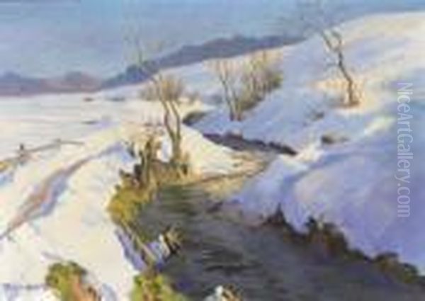 Bachlein Im Winter Oil Painting by Friedrich Meyer-Rubritius