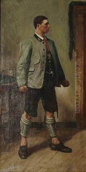 Portrait Of A Man In Traditional Dress In An Interior Oil Painting by Kunz Meyer-Waldeck